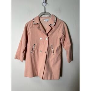 Elephantito Pink Girls' Double-Breasted Coat with Pattern Trim